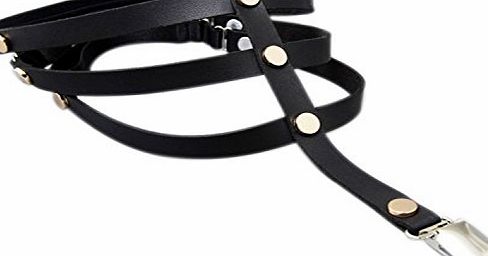 Trendyline Sexy Women Black Elastic Adjustable Leg Punk Stud Strap Garters Fashion Nightclub Leather Suspenders