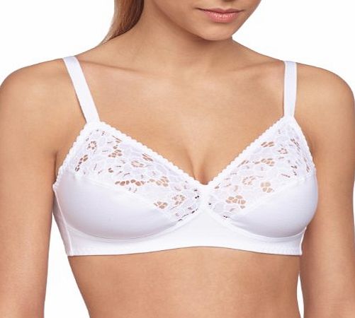 Triumph Cotton Lace Comfort, Non Wired Bra Full Cup Womens Bra White 36C