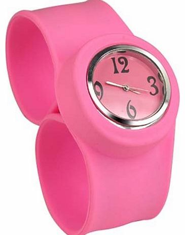 TRIXES Slap On Snap On PINK Quartz Silicon Rubber Sports Watch Fashion Gift