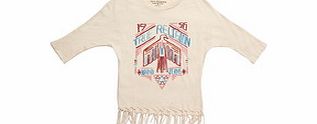 Girls cream eagle print cotton T-shirt