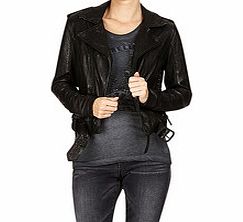 Lace-up leather biker jacket