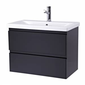 Trueshopping 700mm Gloss Black 2 Drawer Vanity