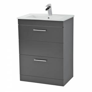 Trueshopping Grey 600mm Floor Mounted 2 Drawer Vanity Unit