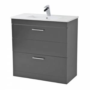 Trueshopping Grey 800mm Floor Mounted 2 Drawer Vanity Unit