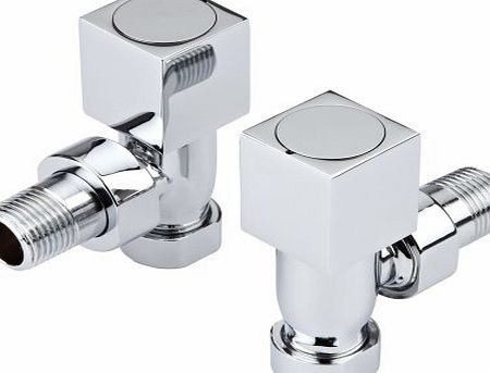 Modern Designer Square Chrome Angled Towel Rail Radiator Valves