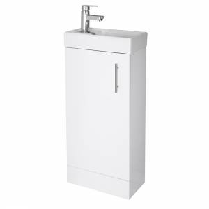 White Minimalist Compact Floor Standing Vanity