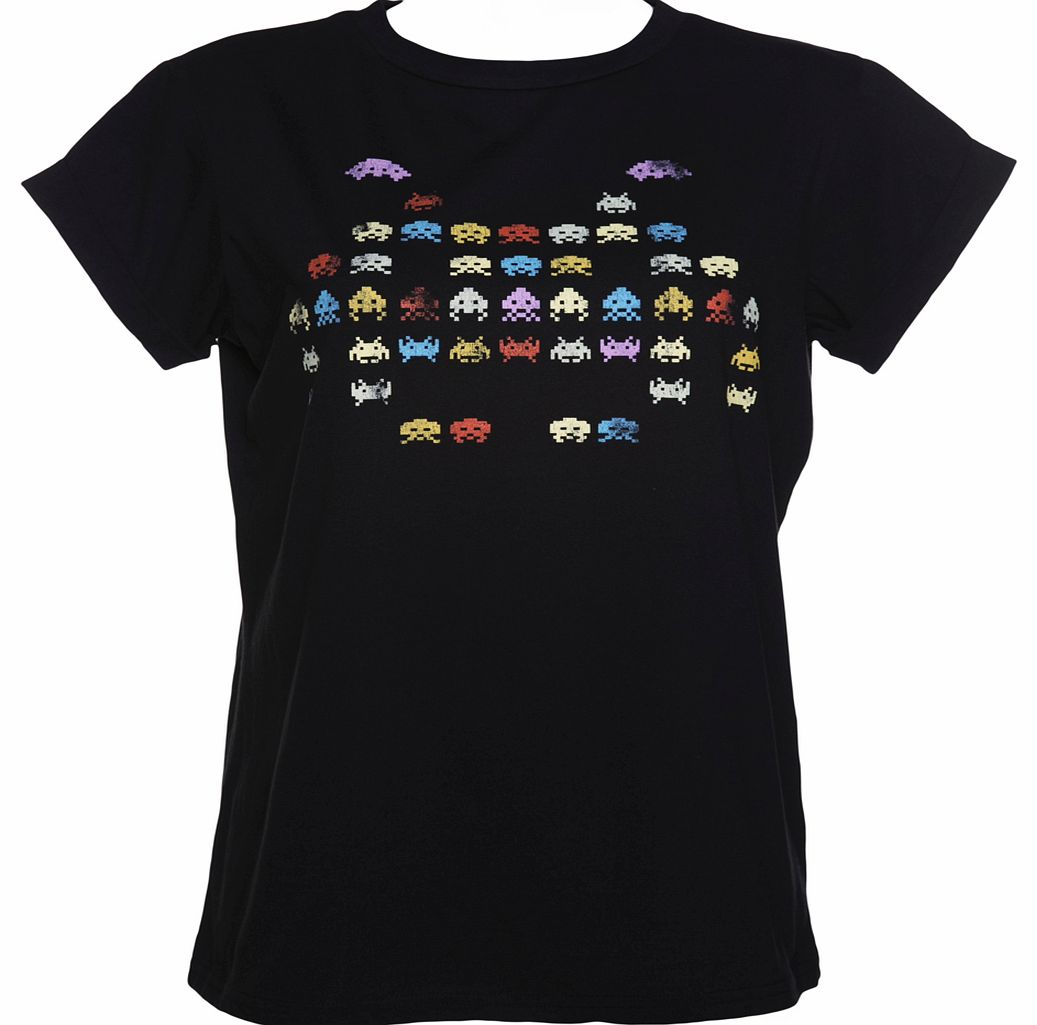 Ladies Space Invaders Arcade Rolled Sleeve