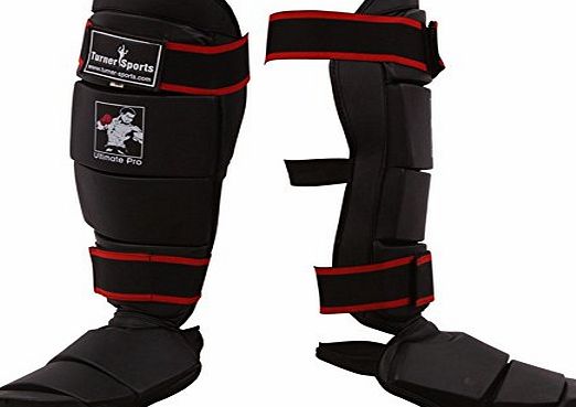 Turner Sports PU Shin instep pad leg and foot protector Martial Arts Kick Boxing Black Medium