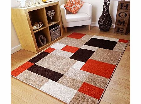 Twist RUST BROWN BEIGE SQUARES SOFT MODERN DESIGN RUG 160x230CM