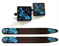 Tyler and Tyler Blue Black Metal Cufflinks/Collar Stays Gift Set