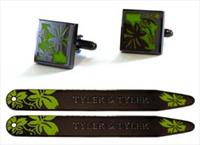 Green Black Metal Cufflinks/Collar Stays Gift