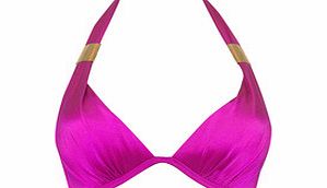 Magenta and gold-tone bikini top