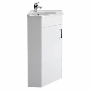 Ultra White Gloss Bathroom Corner Vanity Unit