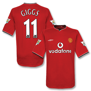 Umbro 00-02 Man Utd Home Shirt   Giggs 11   01-02 Premier League Champions Patches