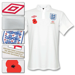 09-11 England Home Shirt + Poppy and British Forces Patch (includes andpound;5 donation to British L