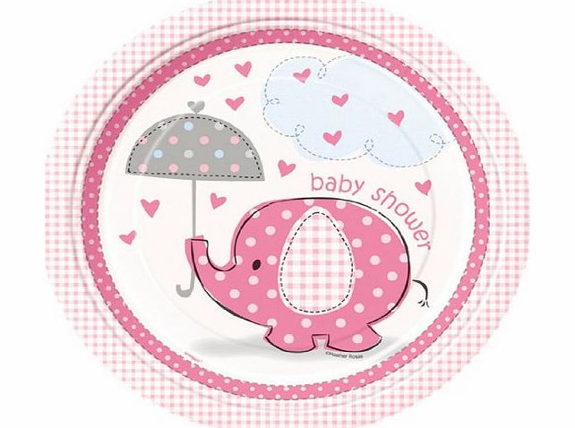 Unique Party Umbrellaphants Pink 23cm Paper Plate - Pack of 8