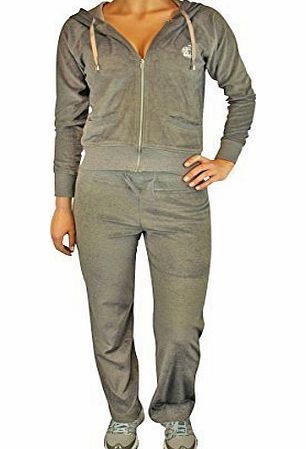 Ladies Womens Sexy Full Velour Tracksuit Jogging Hoody Suit Diamante Crown 18