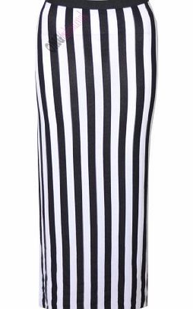 Unknown WOMENS BLACK/WHITE VERTICAL STRIPED JERSEY MAXI SKIRT (AQA) (12/14 (M/L))