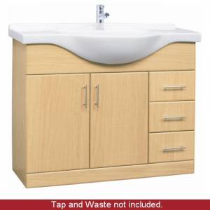 Unbranded 1050mm Rigid Beech Vanity Unit with Ceramic Basin