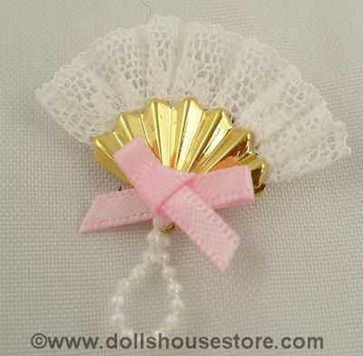 1:12 Scale Miniature Pink White Dressed Fan