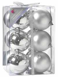 12 Matt and Shiny Silver Baubles