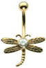 18 Carat Gold Dragonfly Jewelled Navel Bar