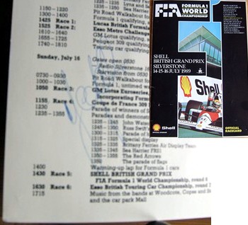 1989 BRITISH GRAND PRIX PROGRAMME SIGNED BY IVAN