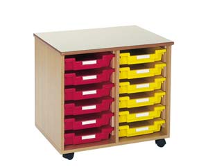 Versatile mobile storage unit for personal or general classroom storage . Manufactured from tough