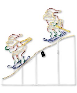 2 Skiing Santas Rope Light Silhouette