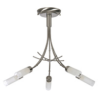 Bamboo style satin chrome ceiling fixture with tubular acid glass shades. Height - 38cm Diameter - 4