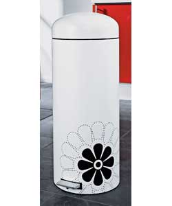 30 Litre White Retro Bin with Black Flower