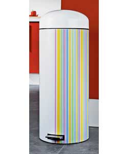 30L White Retro Bin with Pastel Stripes