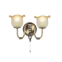 Traditional antique brass wall fitting with candle bulbs which can be covered by a selection of glas