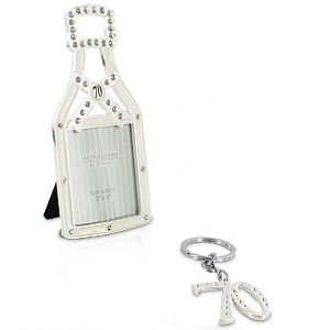 Unbranded 70th Champagne Bottle Photo Frame and Keyring Set