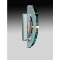 Modernistic wall bracket with curving aqua glass piece and chrome grill and trim. Height - 32cm Diam