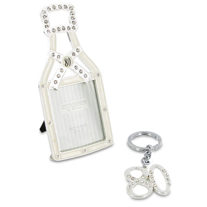 Unbranded 80th Champagne Bottle Photo Frame and Keyring Set