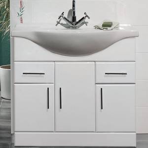 850mm Rigid White Gloss Vanity Unit With Ceramic