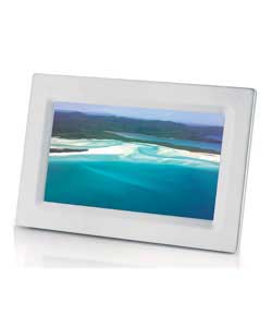 Plastic.Size (H)25, (W)16.7, (D)4.5cm.Slideshow, rotate, portrait or landscape options.User manual.A