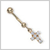 9 Carat Gold Cross Cubic Zirconia Set Navel Bar