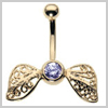 9 Ct Gold Winged Gem Navel Bar