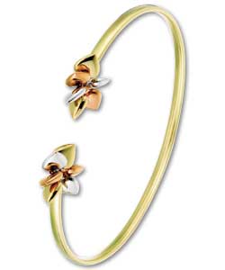 9ct 3 Coloured Gold Multi Heart Torque Bangle