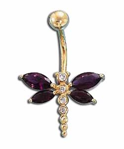 9ct Gold Cubic Zirconia Set Dragonfly Body Bar