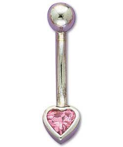 9ct White Gold Ladies Pink Cubic Zirconia Heart Body Bar