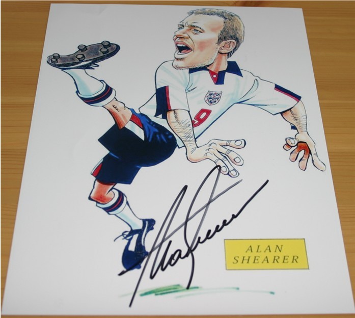 ALAN SHEARER SIGNED 12 x 8 INCH CARICATURE