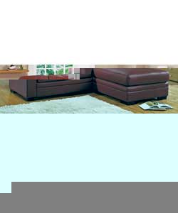 Contemporary style corner group in corrected grain leather.Fibre-filled back cushions.Suitable for