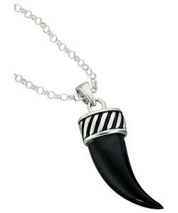 Balinese Sterling Silver Herringbone Onyx Horn Pendant.Belcher chain length 46cm/18in.