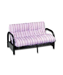 Cadiz Black Metal Futon and Lilac Deck Stripe Mattress