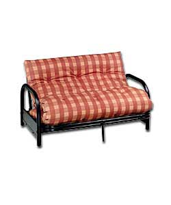 Cadiz Black Metal Futon/Terracotta Check Mattress