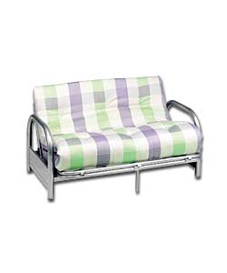 Cadiz Silver Metal Futon and Green Check Mattress