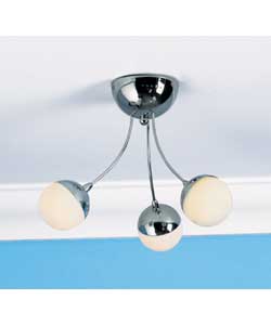 Chrome finish with opal globe shades.Drop 22cm.Dia